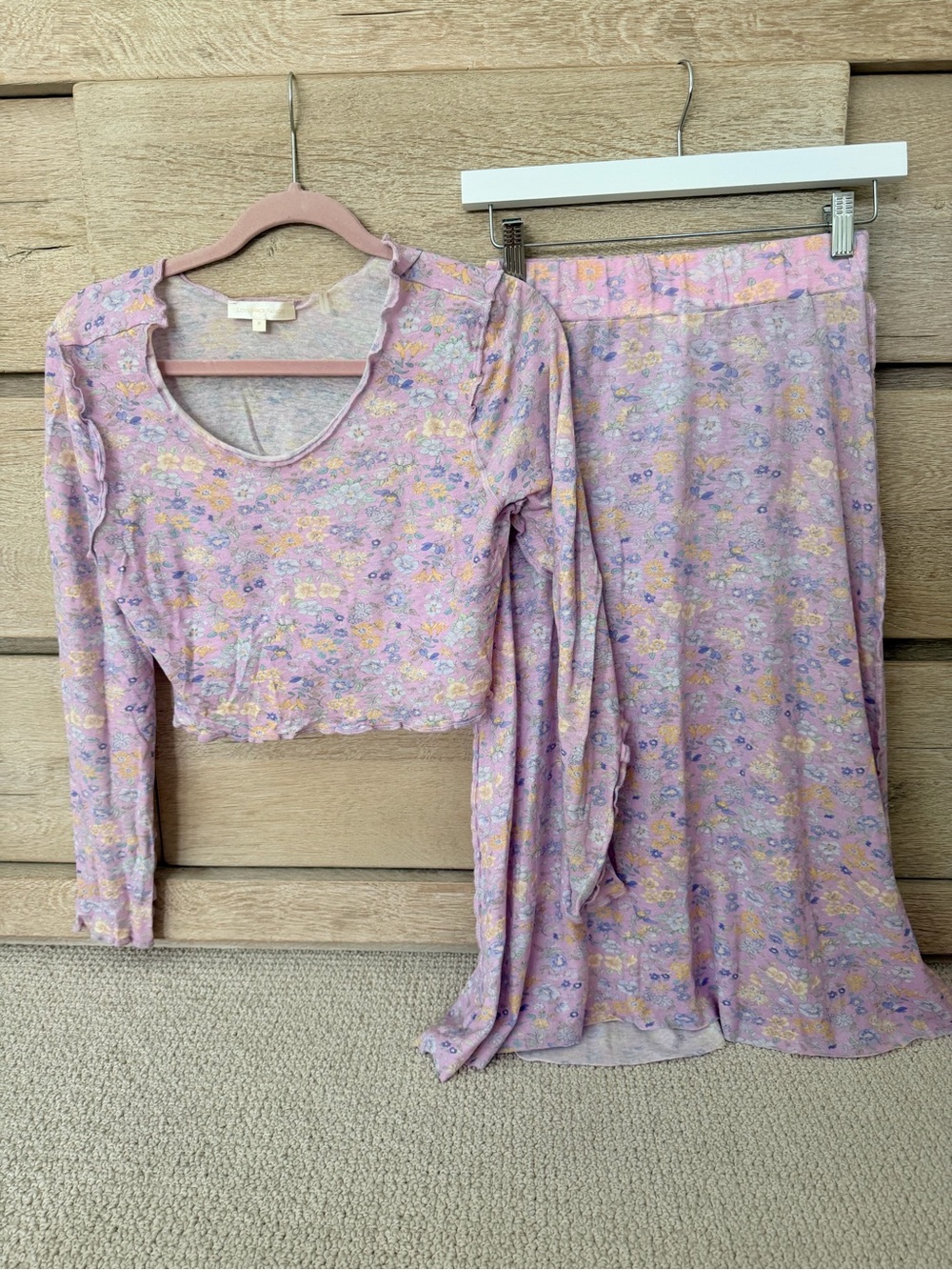 LoveShackFancy Lavender Floral Long Sleeve Crop Top & Skirt Set